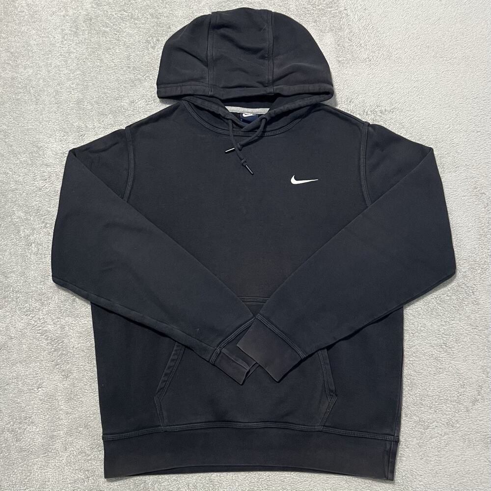 Nike Hoodie Mens L Black Embroidered Swoosh Logo Sportwear Fleece Sweatshirt